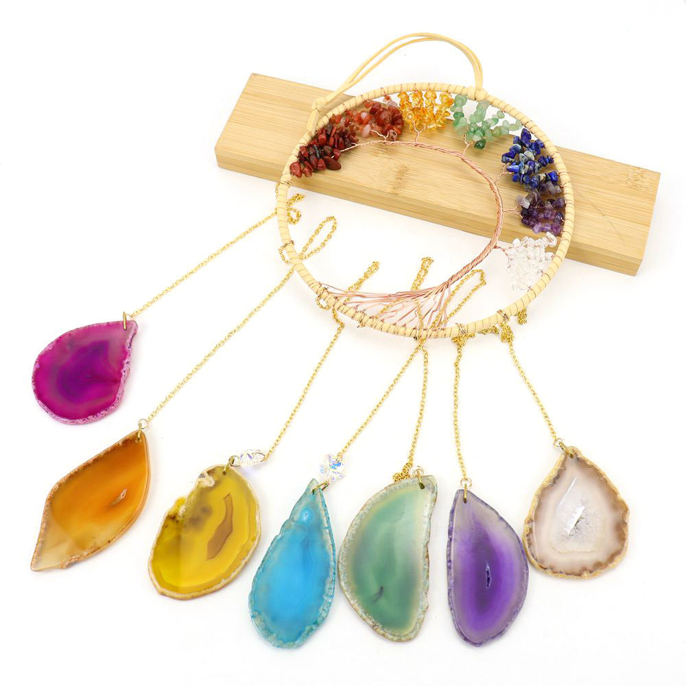 zensoullab Handmade Wire Wrapped Crystal Gravel Dream Catcher Tree of Life Natural Agate Wind Chime Pendant Birthday Gift Ornament