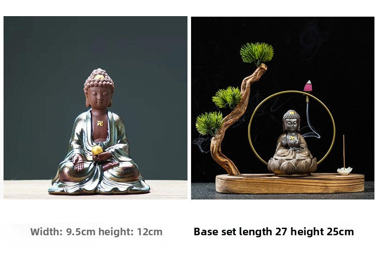 zensoullab Premium Retro Ceramic Buddha New Chinese Style Ornament Zen Tea Pet Home Living Room Desktop Tea Room Car Decoration