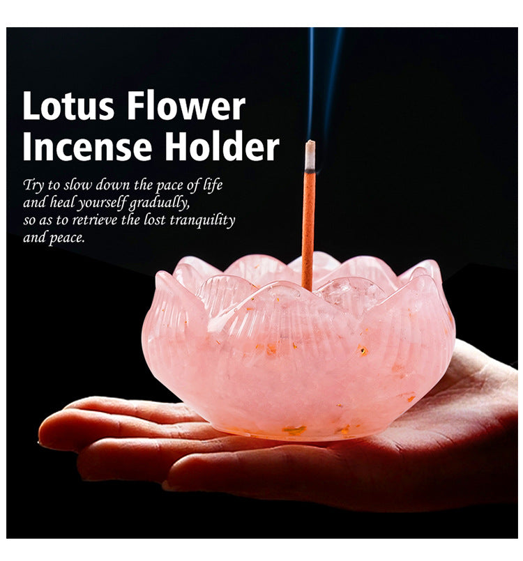 zensoullab Natural Amethyst Crushed Stone Lotus Bowl Incense Holder Set Box Demagnetization Meditation Yoga Incense Burner Incense Holder Base