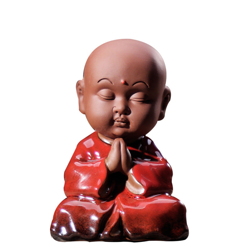 zensoullab Zen Purple Clay Little Monk Tea Pet Kung Fu Tea Set Tea Ceremony Accessories Chinese Style Little Monk Home Decoration Small Ornament
