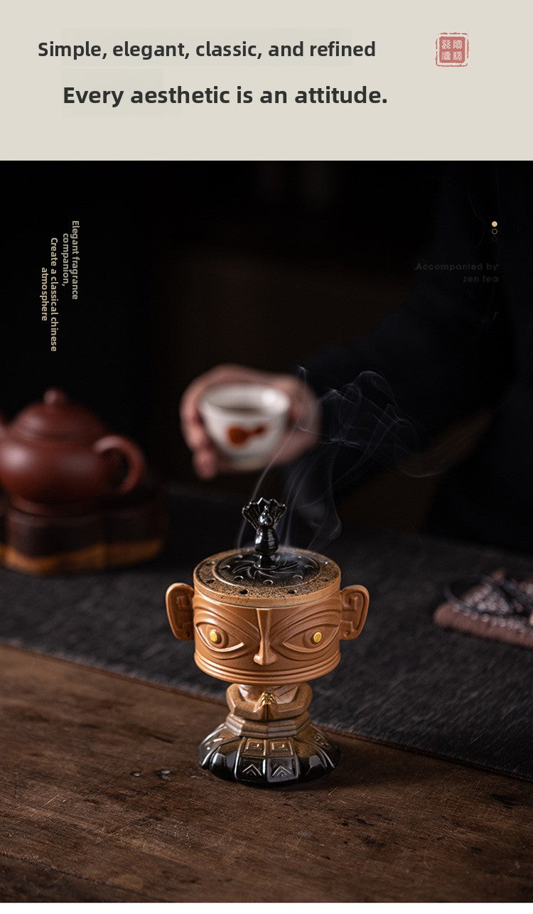 zensoullab Vintage Ceramic Cultural Creative Sanxingdui Incense Burner Home Indoor Sandalwood Burner Incense Burner Incense Supplies Aromatherapy Burner Ornament