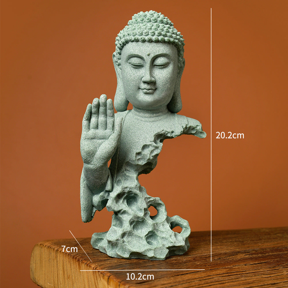 zensoullab Green Sandstone Imitation Stone Carving Buddha Statue Craft Ornament Creative Retro Desktop Buddhist Zen New Chinese Style Living Room Decoration