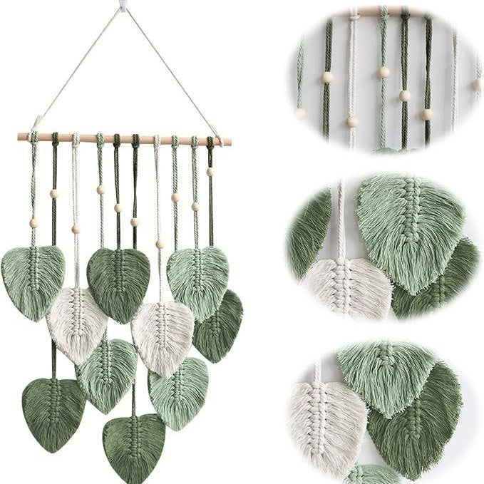 zensoullabins Creative Hand-Woven Cotton Rope Leaf Tapestry Bohemian Style Home Wall Decoration Room Wall Hanging