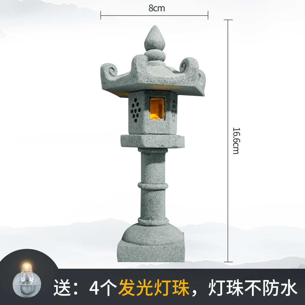 zensoullab Japanese Style Stone Lantern Micro Landscape Ornament Chinese Style Bonsai Fish Tank Decoration Ancient Style Desktop Zen Tea Table Stone Lantern