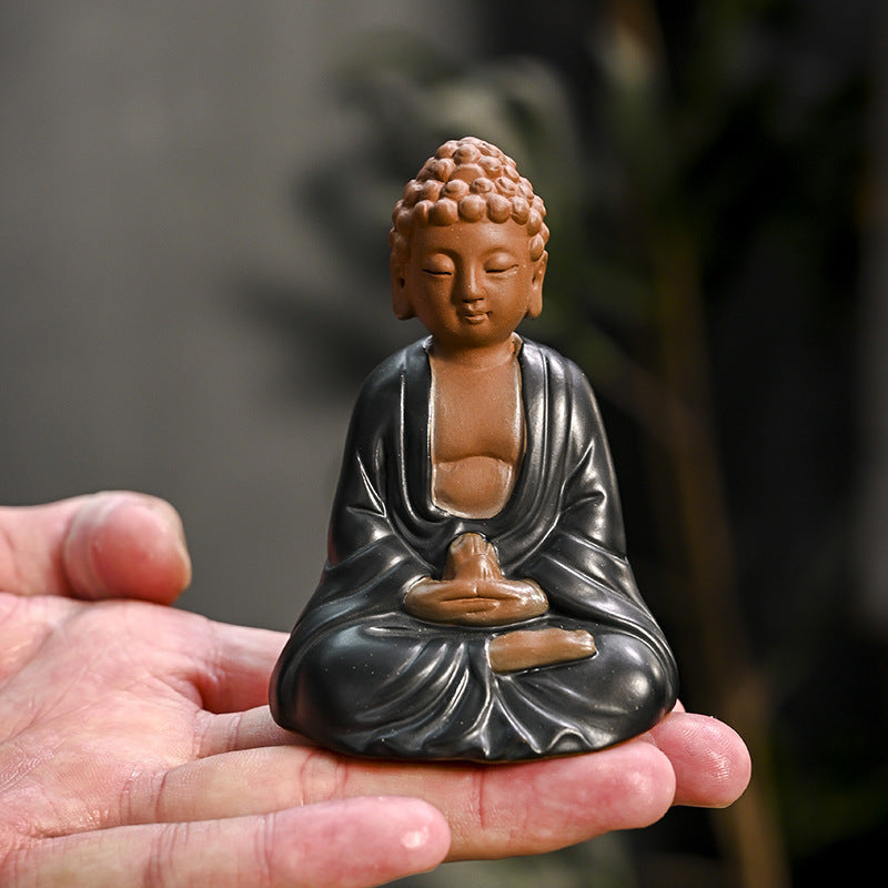 zensoullab Creative Purple Clay Little Buddha Tea Pet Tea Play Tea Tray Accessories Can Cultivate Zen Buddha Statue Ornament Ensure Safety Car Decoration