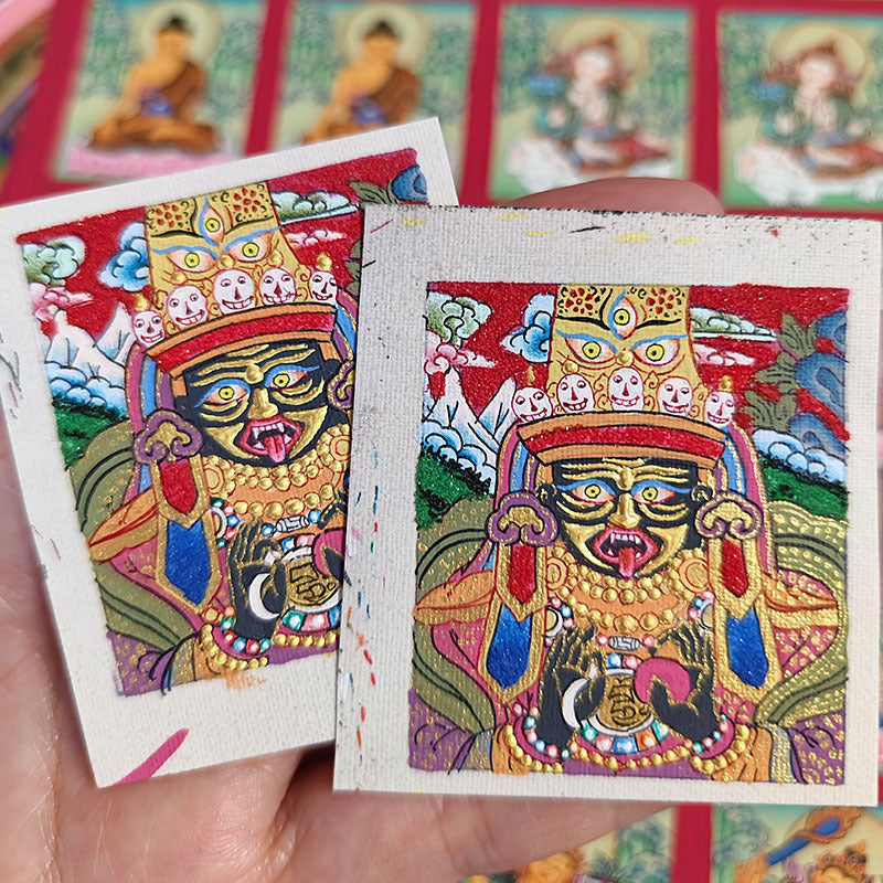 zensoullab Nepal Hand-painted Zaki Ram Female God of Wealth Rejong Tibetan Thangka Painting Core God of Wealth Card Amulet Portable