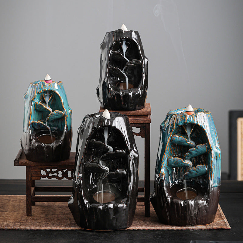 zensoullab Backflow Incense Burner Left and Right Fengyuan Kiln Change Antique Sandalwood Incense Burner Large Home Indoor Creative Ornament