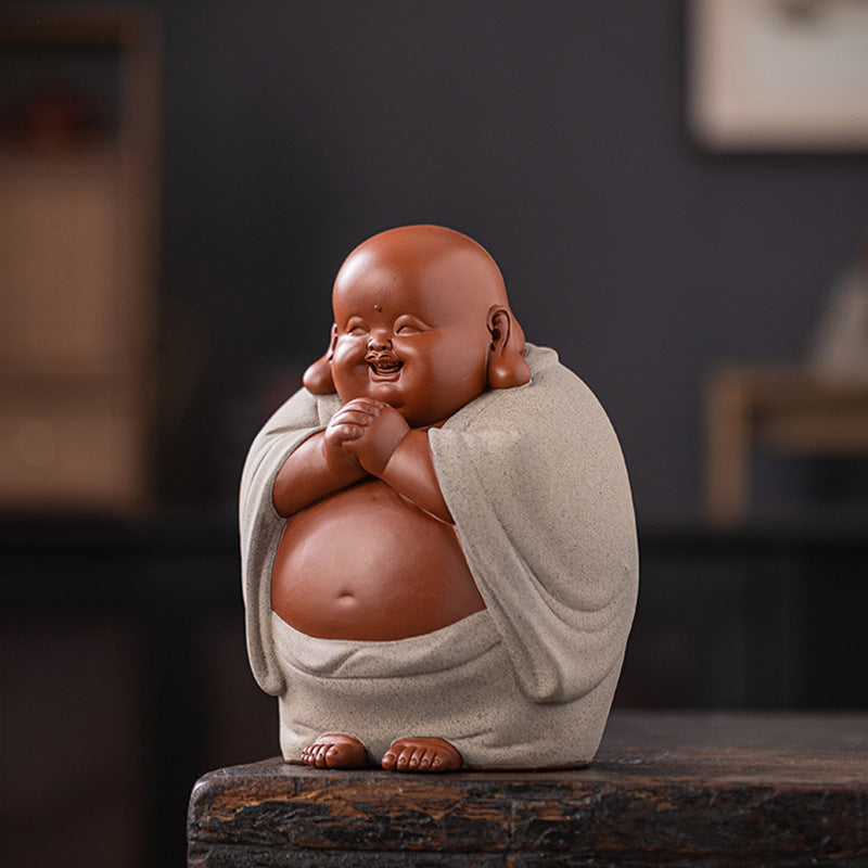 zensoullab Buddha Bodhisattva Big Belly Laughing Buddha Wealth-Attracting Ceramic Zisha Ornament Office Decoration Housewarming Gift