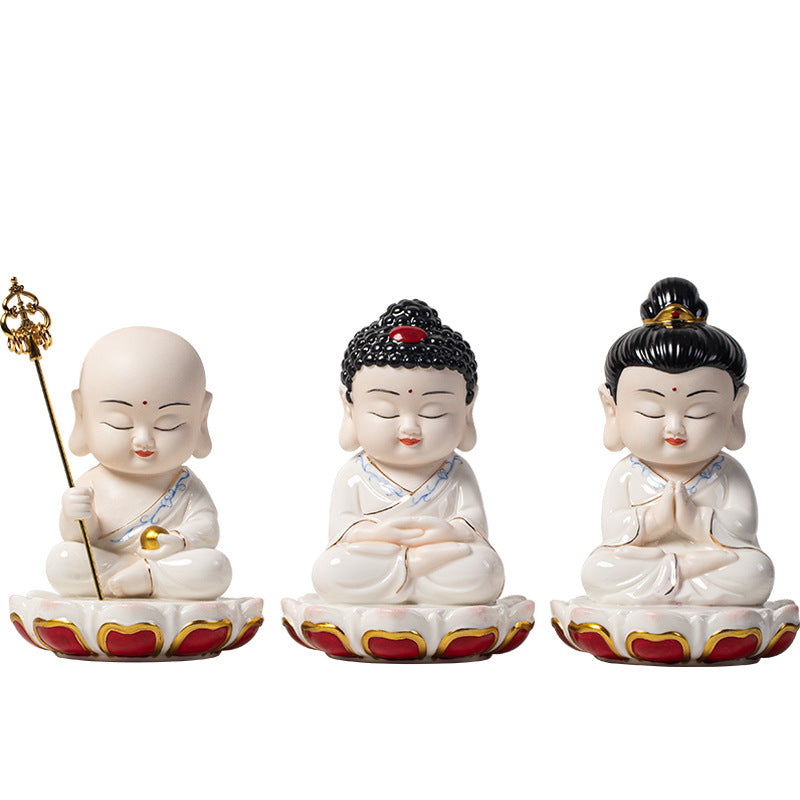 zensoullab Zen Style Chinese Ceramic Three Saints Buddha Guanyin Ksitigarbha Desktop Small Ornaments Creative Home Living Room Household Decorations
