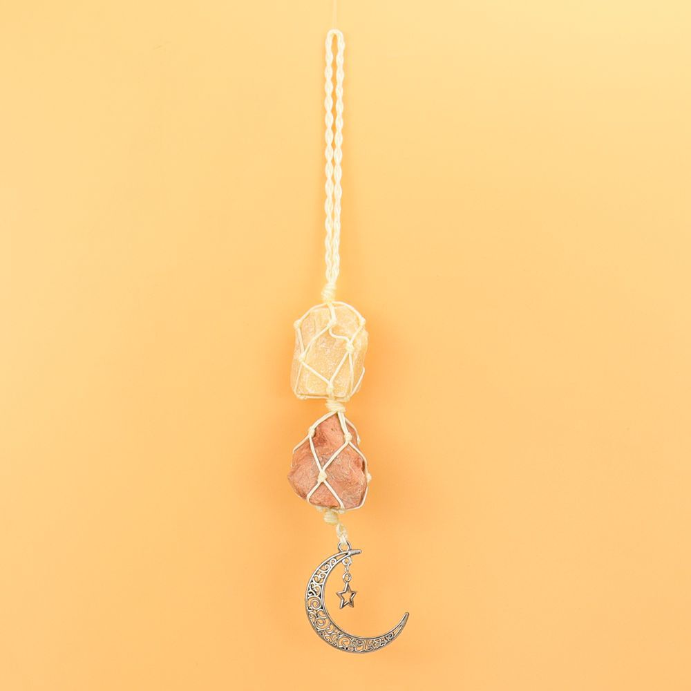 zensoullab Handmade Woven Raw Stone Crystal Pendant Star Moon Net Bag Car Hanging Amethyst Ornament