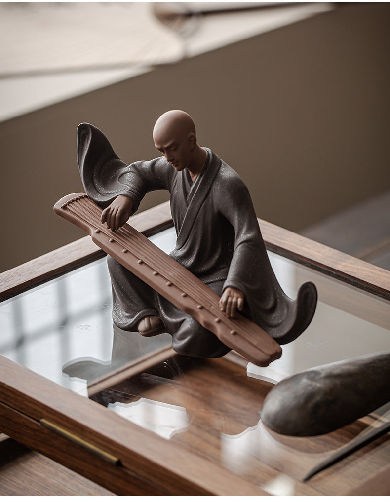 zensoullab Zen Style Chinese Living Room Purple Clay Little Monk Creative Ornament Ceramic Figure Study Entrance Hall Display Shelf Fish Tank Decoration