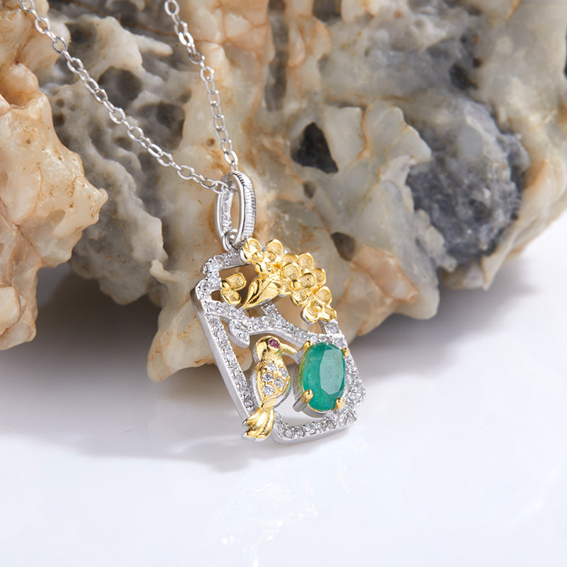 zensoullab S925 Sterling Silver French Light Luxury Natural Emerald Gemstone Necklace Fashion Collarbone Chain Personality Ins Style