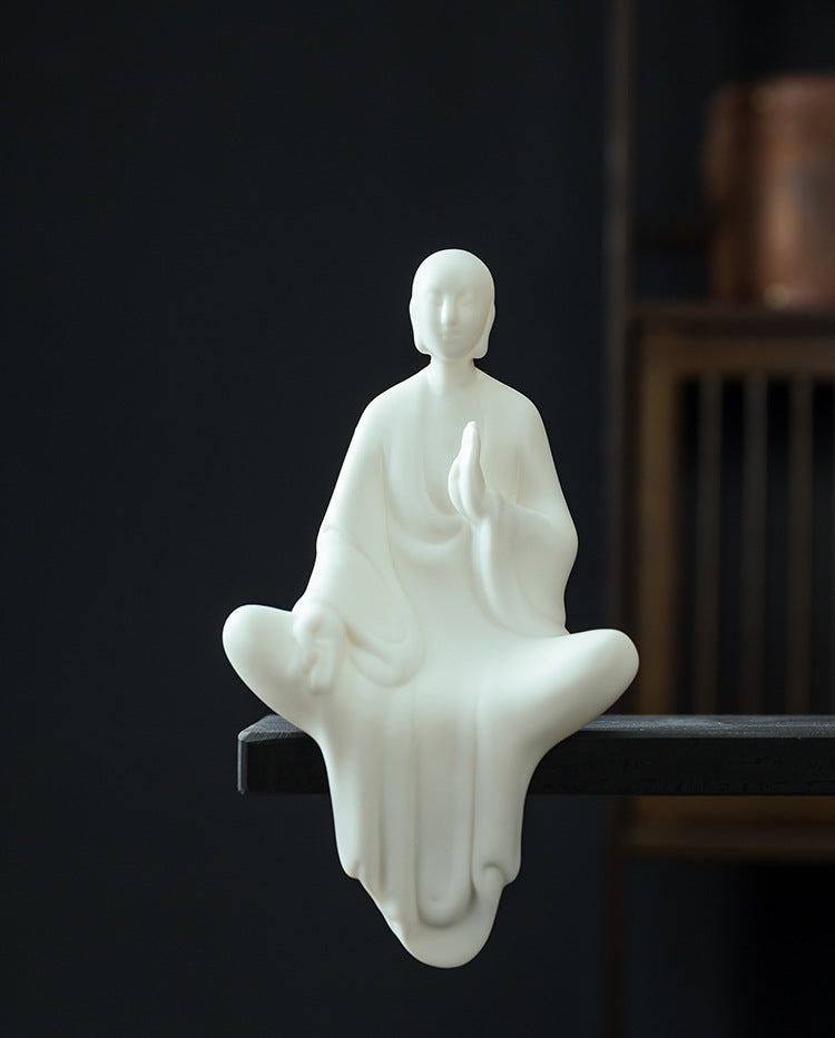 zensoullab Zen White Porcelain Little Monk Home Living Room Entrance New Chinese Style Decoration Ceramic Little Monk Desktop Figurine