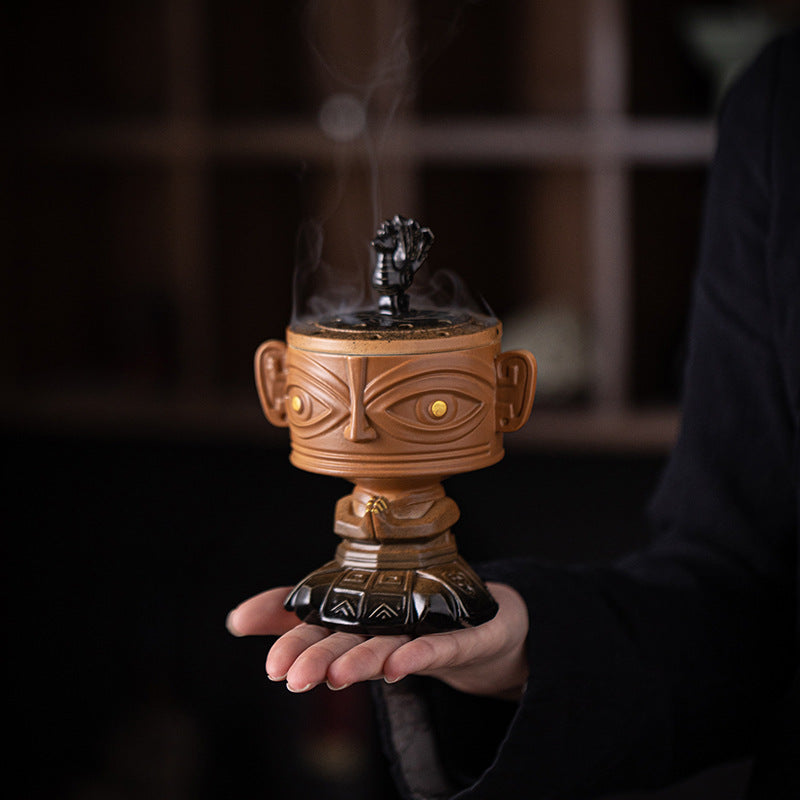 zensoullab Vintage Ceramic Cultural Creative Sanxingdui Incense Burner Home Indoor Sandalwood Burner Incense Burner Incense Supplies Aromatherapy Burner Ornament