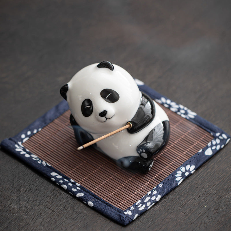 zensoullab Creative Cute Panda Hand-painted Ceramic Ornament Tea Pet Home Indoor Sandalwood Incense Holder Incense Tray Incense Stand