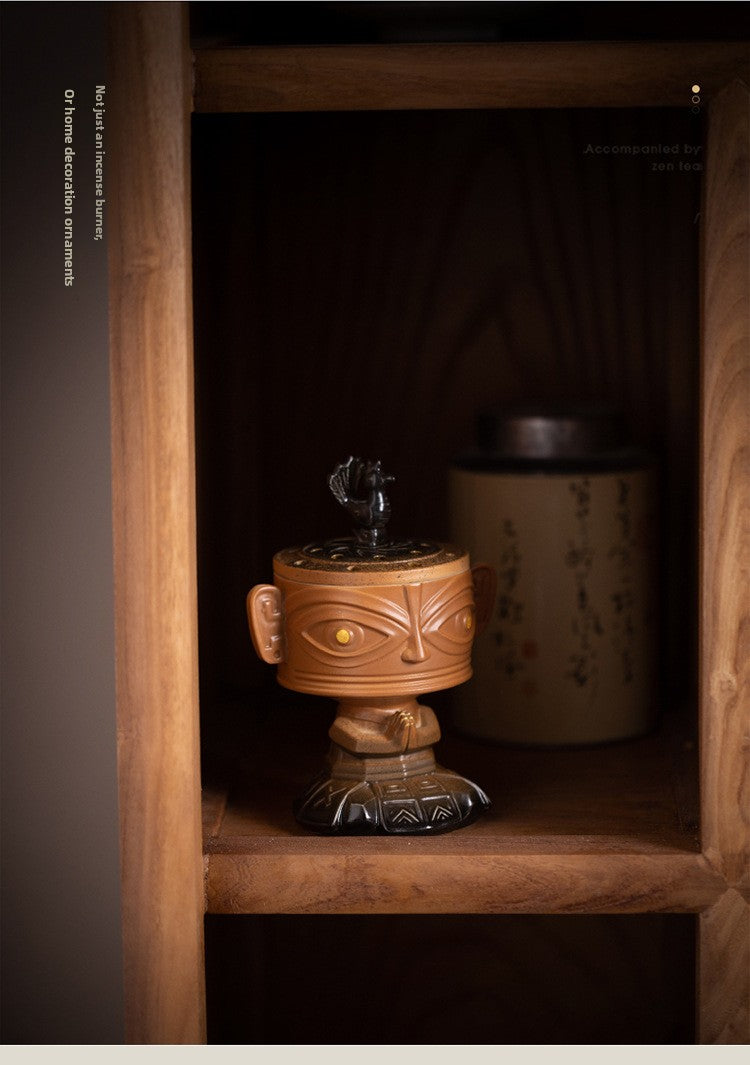 zensoullab Vintage Ceramic Cultural Creative Sanxingdui Incense Burner Home Indoor Sandalwood Burner Incense Burner Incense Supplies Aromatherapy Burner Ornament