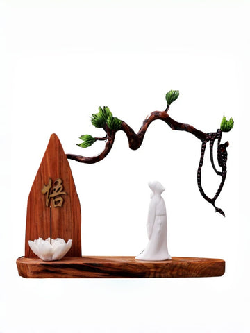 zensoullab Chinese Zen Style Formless Buddha Welcoming Guest Pine Root Carving Set Living Room Wine Cabinet Entrance Ceramic Li Bai Tea Table Home Decor