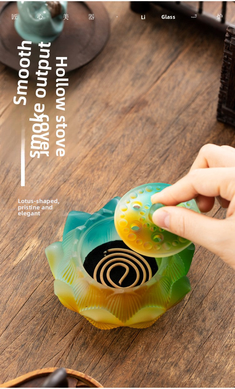 zensoullab Glass Incense Burner Ancient Method Lotus Seven-Color Coil Incense Sandalwood Agarwood True Incense Home Use Incense Holder New Chinese Style Ornament