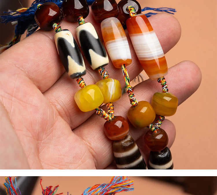 zensoullab Natural Yellow Nine-Eye Dzi Bead Necklace Taiwan Work Agate Pendant Unisex Couple Style Braided Necklace In Stock