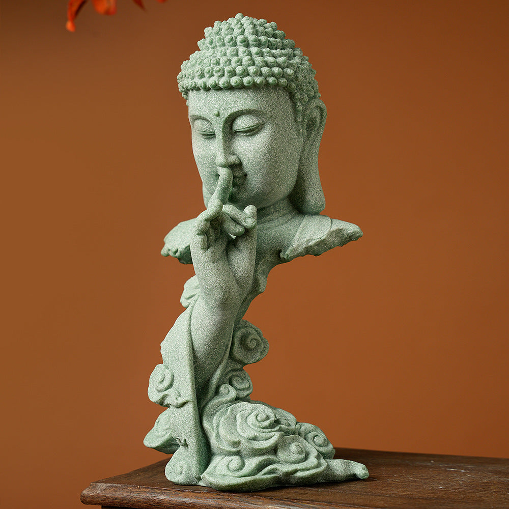 zensoullab Green Sandstone Imitation Stone Carving Buddha Statue Craft Ornament Creative Retro Desktop Buddhist Zen New Chinese Style Living Room Decoration