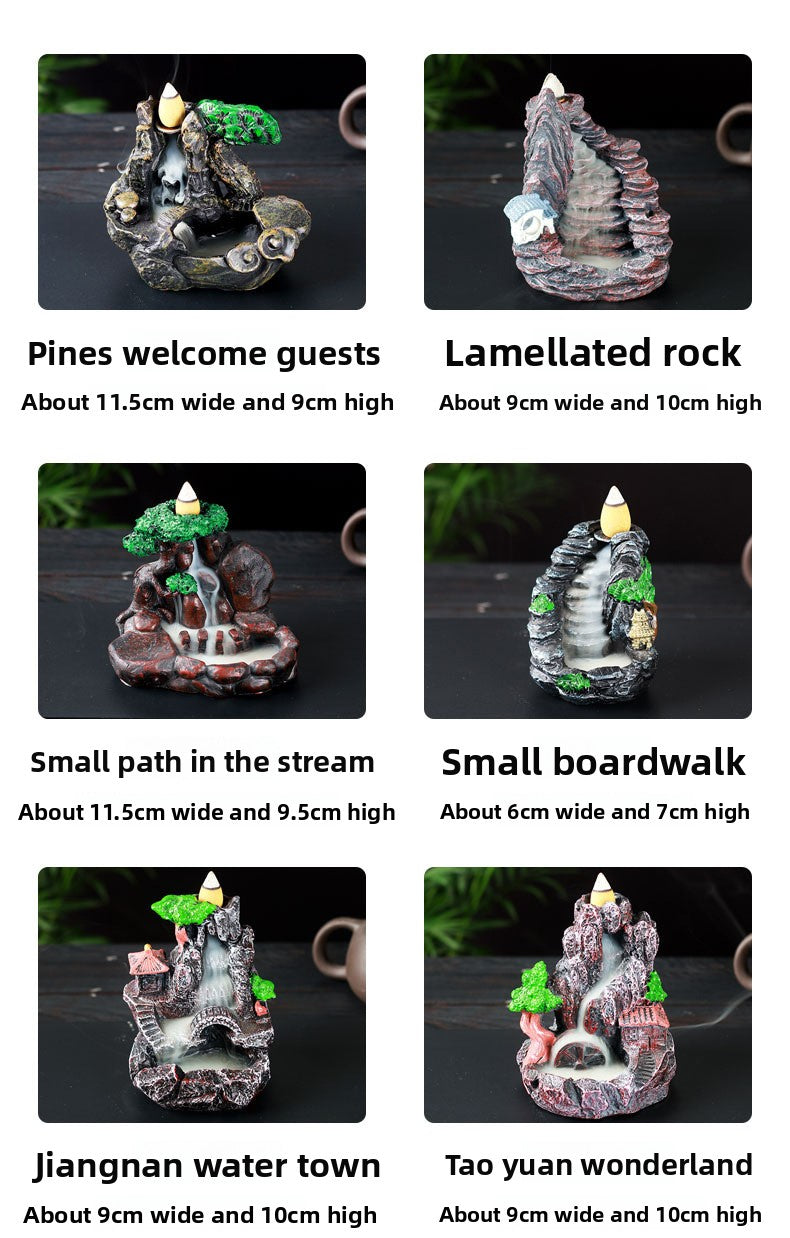 zensoullab Resin Backflow Incense Burner Zen Rockery Home Indoor Living Room Incense Burner Backflow Incense Landscape Decoration Ornament