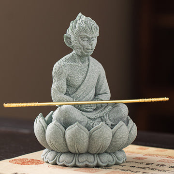 zensoullab Zen Style Chinese Green Sandstone Zen Sitting Monkey King Desktop Ornament Creative Living Room Fish Tank Landscaping Decoration