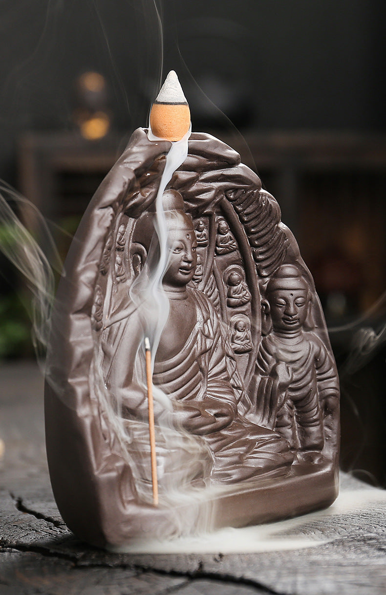 zensoullab Purple Clay Backflow Incense Burner Home Decor Craft Ornament Creative Buddha Worship Backflow Incense Burner