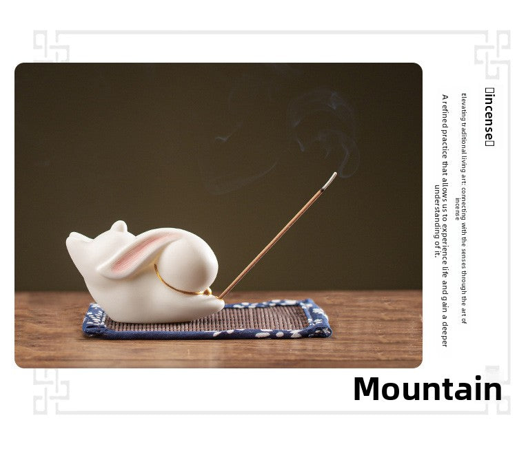 Zensoullab Creative Cute Little White Rabbit Ceramic Aromatherapy Stove Decoration Tea Ornaments Cover Living Room Home Incense Sandalwood Incense Stick Holder