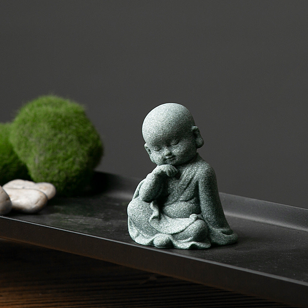 zensoullab New Chinese Zen Style Little Monk Tea Pet Small Buddha Statue Ornament Little Novice Fish Tank Landscaping Potted Plant Decoration Display