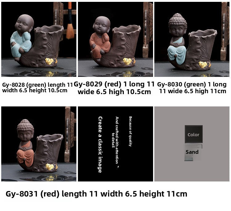 zensoullab Purple Clay Little Monk Tea Pet Ornament Premium Cultivable Creative Hydroponic Flower Arrangement Six Gentlemen Kung Fu Tea Set Accessories