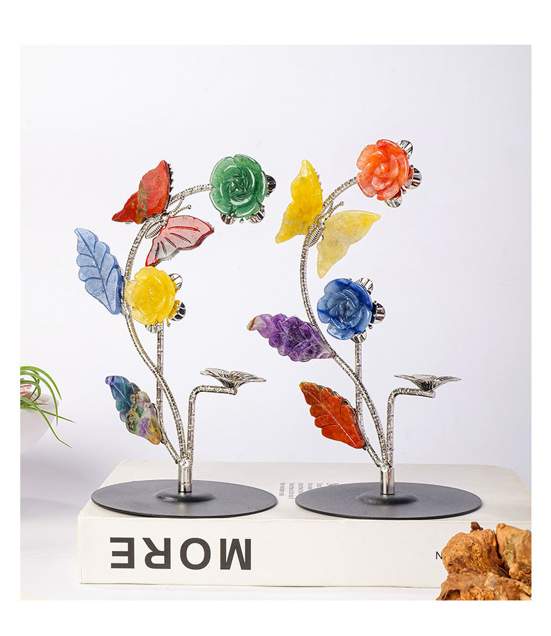 zensoullab Natural Crystal Rose Flower Butterfly Crystal Ball Ornament Crystal Craft Ball Stand Candle Holder Holiday