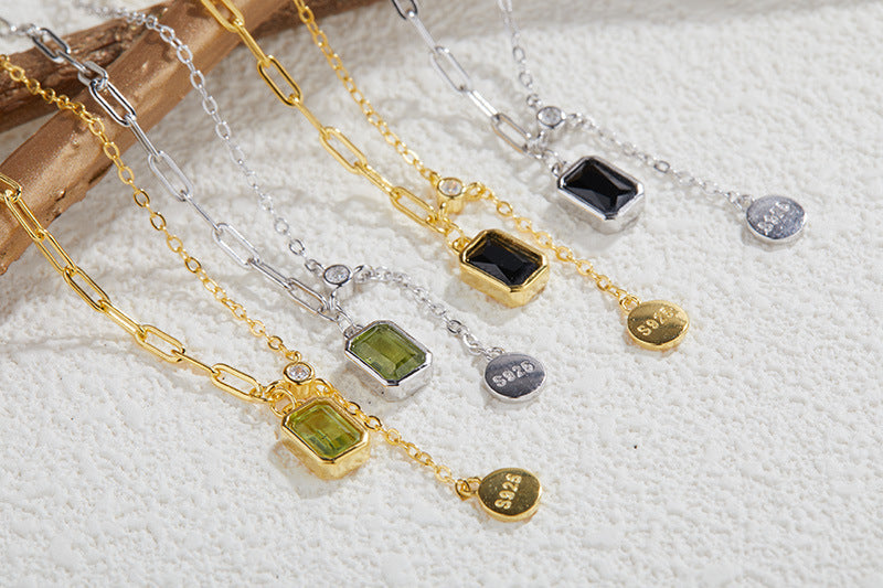 zensoullab Colorful Gemstone Series Spliced Necklace for Women Natural Black Spinel Jewelry Light Luxury Collarbone Chain Accessories S925 Inlaid