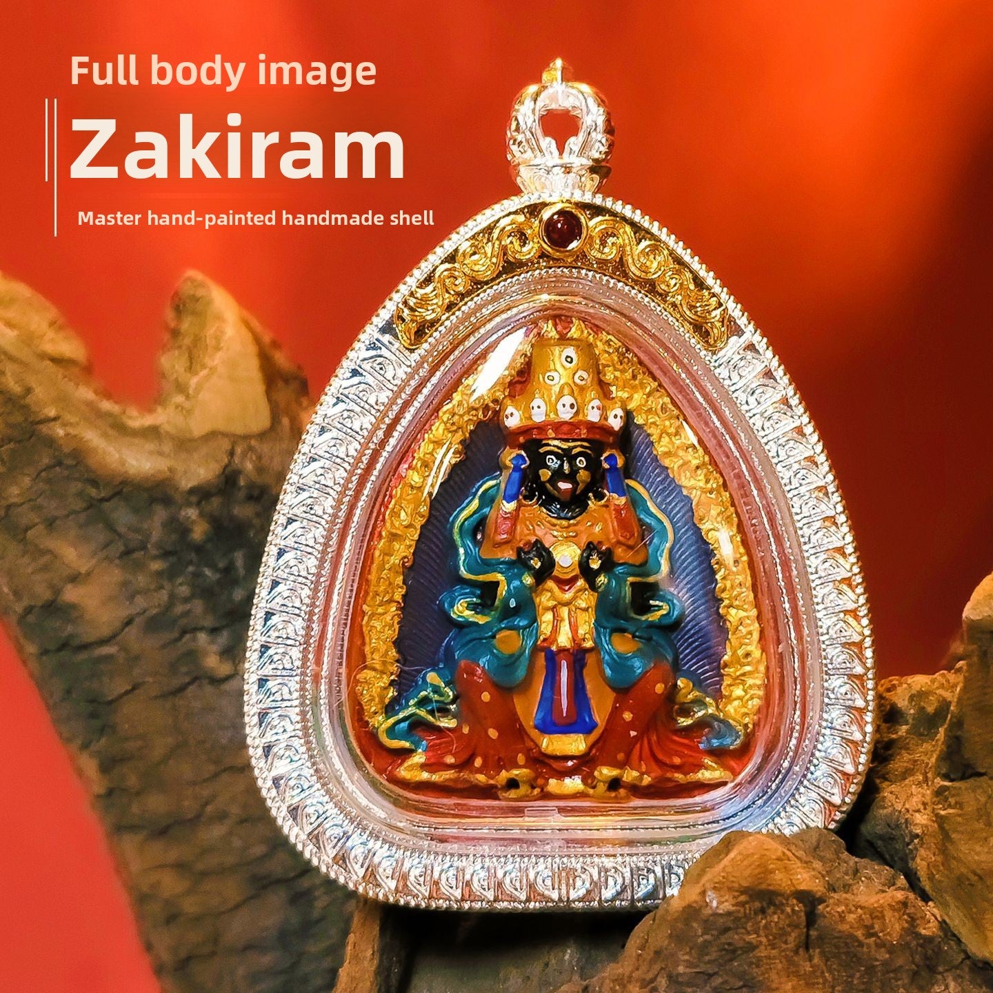 zensoullab Hand-painted Rubbing Thangka Three-dimensional Painted Black God of Wealth Gawu Box Pendant Necklace Zakiram Buddha Amulet