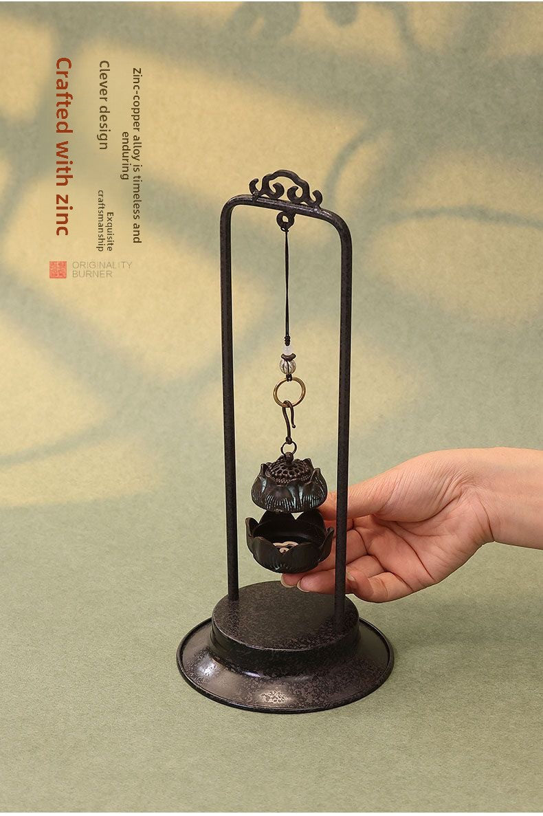 zensoullab Lotus Hanging Incense Burner Antique Chinese Style Metal Aromatherapy Burner Home Indoor Agarwood Incense Holder Tea Ceremony Coil Incense Burner