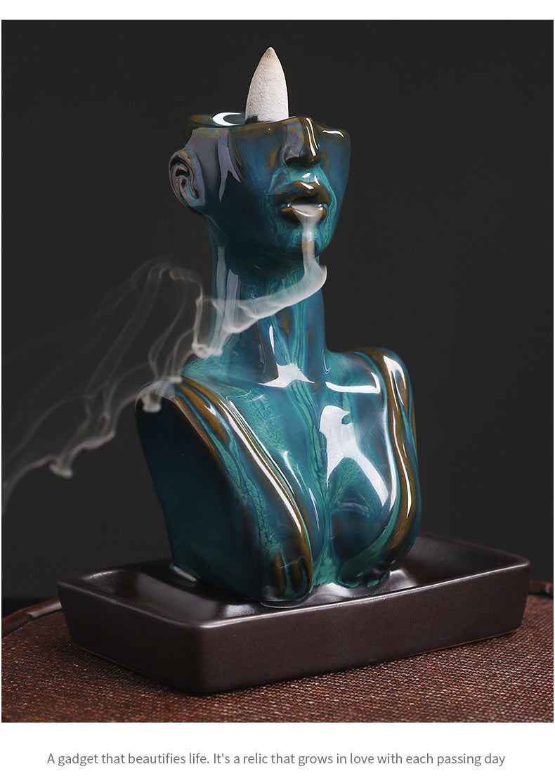 Ceramic European and American Beauty Statue Backflow Incense Burner Creative Beauty Sandalwood Incense Backflow Burner Home Decor