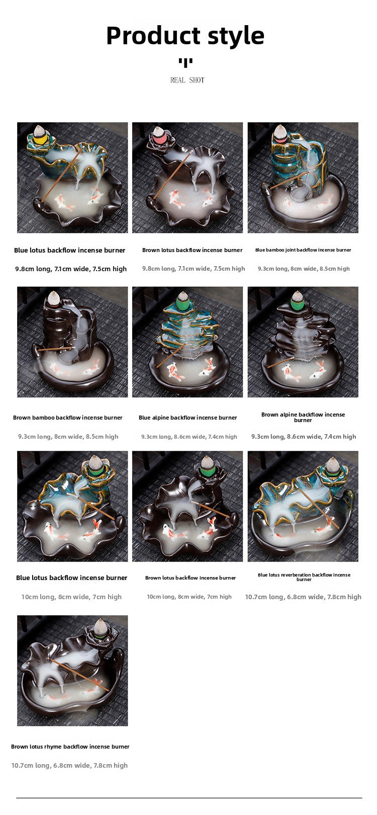 zensoullab Backflow Incense Burner Creative Home Decor Ceramic Burner Craft Zen Double Fish Backflow Sandalwood Ornament