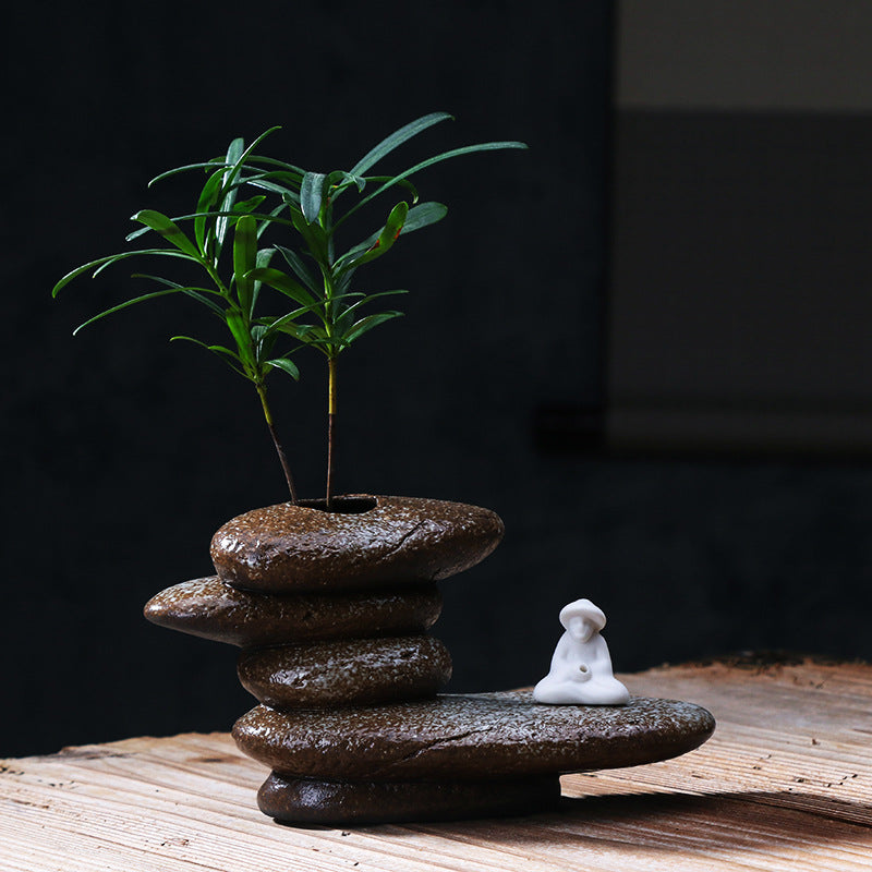zensoullab Zen Purple Clay Little Monk Hydroponic Flower Pot Tea Mat Accessories Creative Ceramic Flower Arrangement Formless Buddha Home Decor Ornament