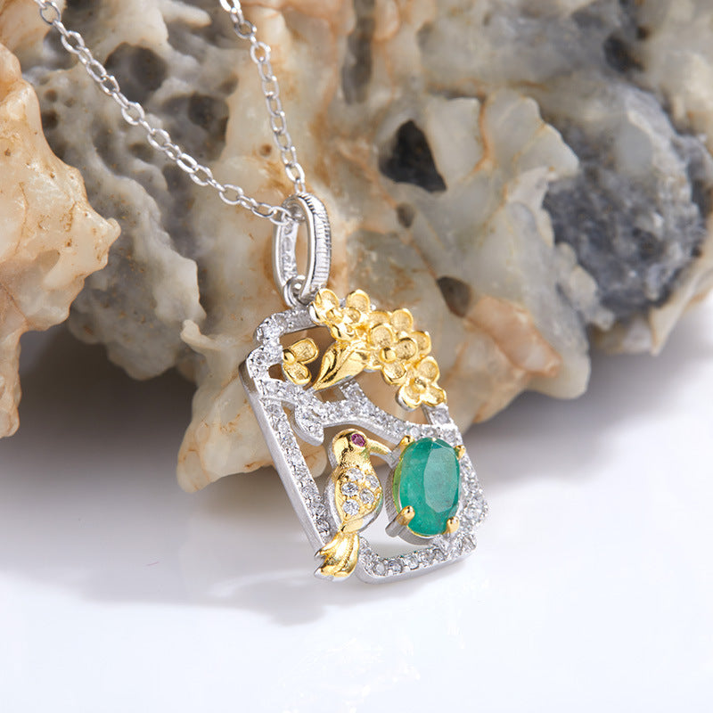 zensoullab S925 Sterling Silver French Light Luxury Natural Emerald Gemstone Necklace Fashion Collarbone Chain Personality Ins Style