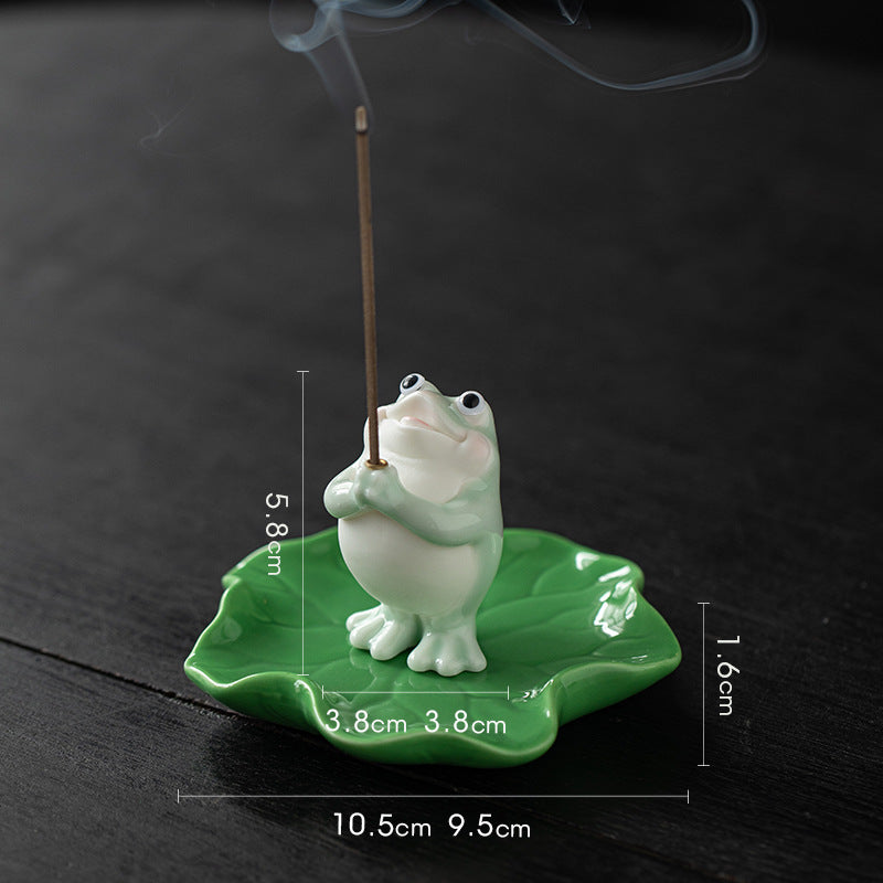zensoullab Ceramic Wishing Frog Incense Burner for Home Indoor Use, Agarwood Sandalwood Incense Holder, Cute Tea Table Aromatherapy Burner Ornament