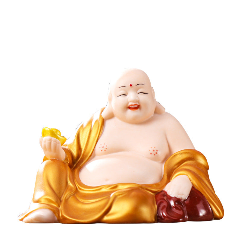 zensoullab Premium Ceramic Big Belly Maitreya Buddha Peace Protection Car Interior Buddha Statue Home Living Room Wealth-Attracting Creative Home Decoration
