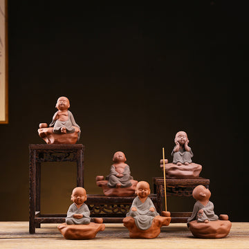 zensoullab Zen Purple Clay Little Monk Incense Holder Ornament for Car, Home, Indoor Living Room, Tea Tabletop, Incense Ceremony, Incense Seat, Incense Burner