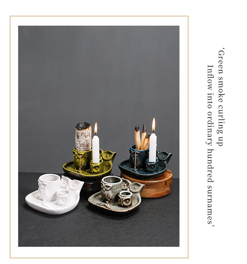 Kiln-Transformed Ceramic Candle Tray American Owl Sage Peruvian Sacred Wood Burning Stand Incense Holder Incense Seat