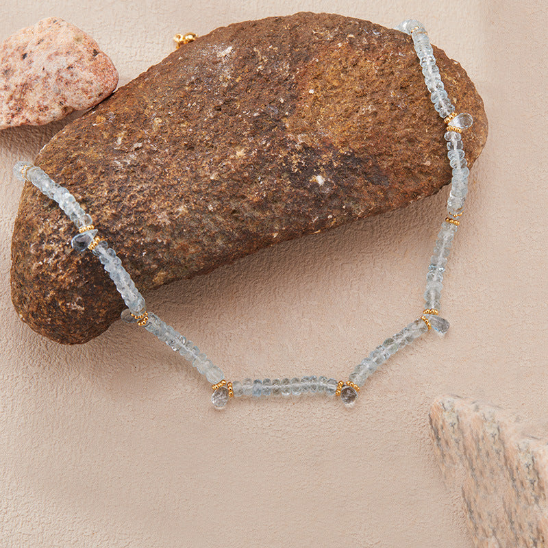 zensoullab Natural Gemstone Beaded Aquamarine Necklace for Women S925 Sterling Silver Colorful Gemstone Jewelry Collarbone Chain Live Streaming Hot Item