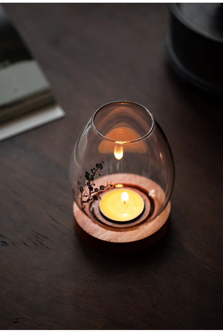 zensoullab Japanese Style Glass Candle Holder Creative Ornament Candle Romantic Home Zen Retro Aromatherapy Windproof Table Cover Desktop Decoration