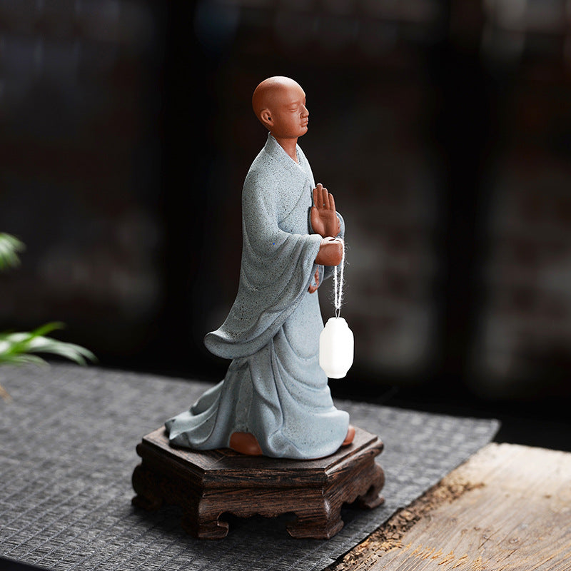zensoullab Purple Clay Zen Buddhist Little Monk Figurine Creative Ceramic Character Home Living Room Tea Room Tea Pet Desktop Decoration