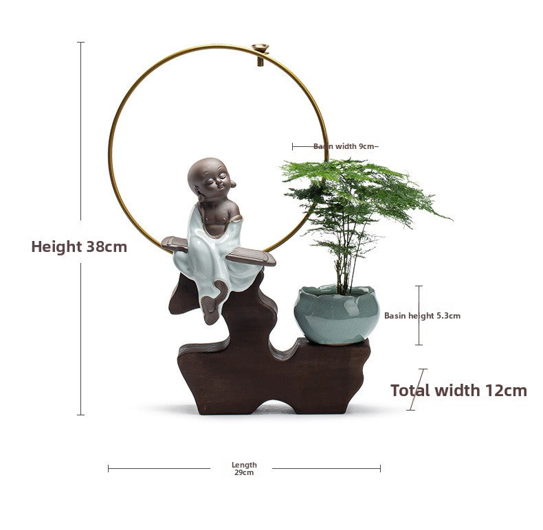 zensoullab Zen Style Backflow Incense Burner Ornament Sha Mi Monk Chinese Style Home Living Room Office Potted Incense Burner Gift