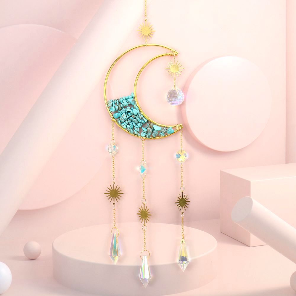 Zensoullab Natural Crystal Gravel Moon Hourglass Sunshine Catcher Sun Catcher Lighting Wind Chimes Decorative Pendant