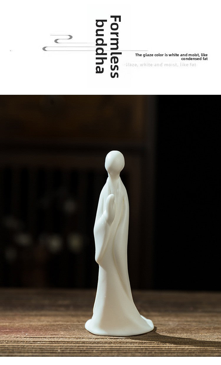 zensoullab Zen White Porcelain Formless Buddha Figurine Ceramic Small Figure Desktop Potted Plant Fish Tank Landscaping Home Living Room Entrance Decoration