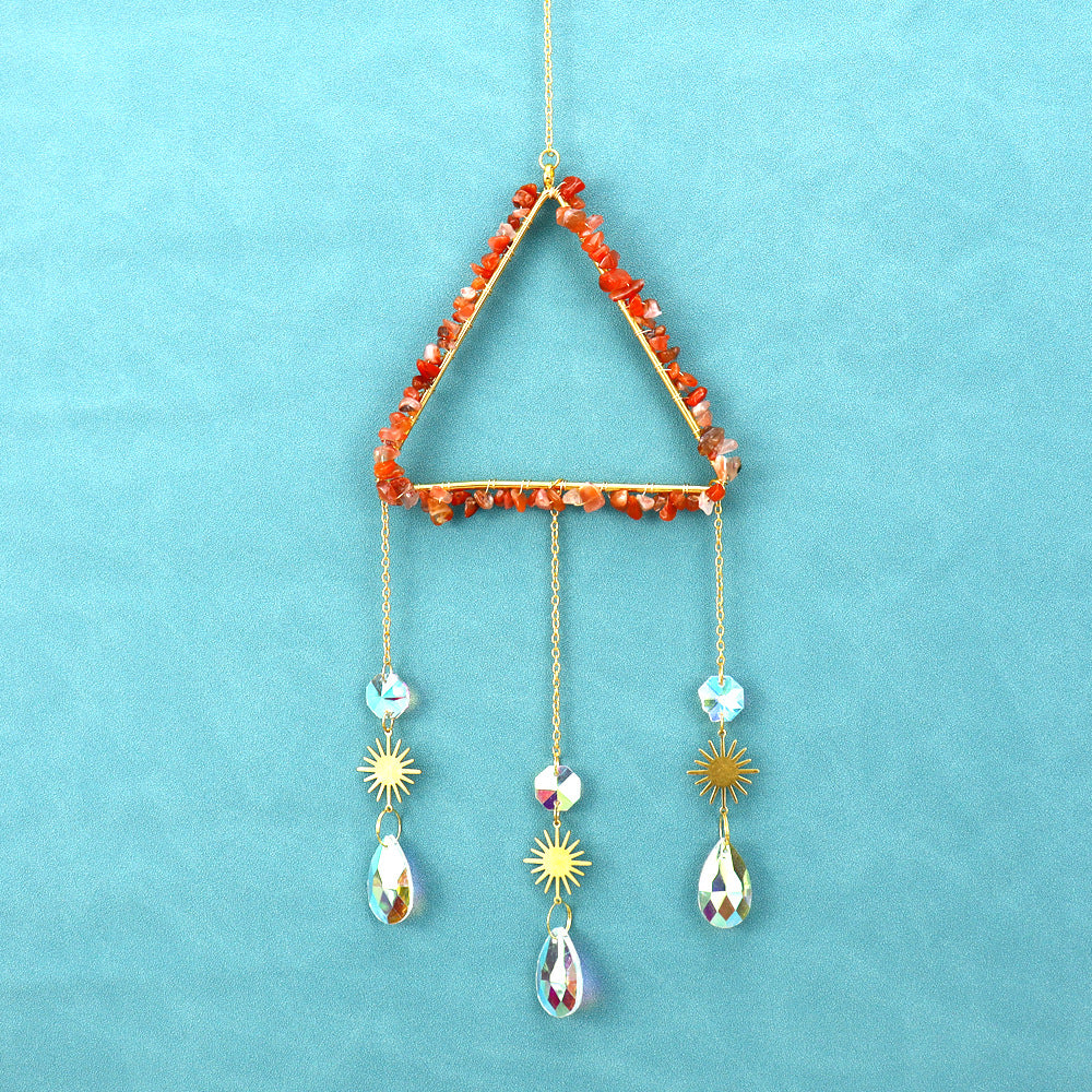 zensoullab Natural Raw Crystal Wind Chime Sun Catcher Triangle Hanging Holiday Home Decoration