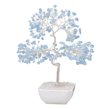 zensoullab Natural Aquamarine Crystal Raw Stone Tree of Life Wealth-Attracting Desktop Office Ornament Crystal Craft